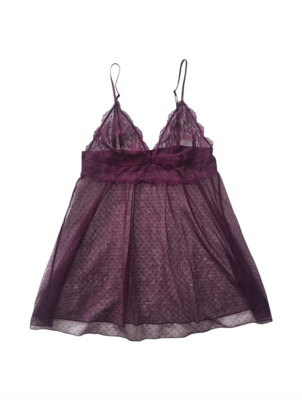 Victoria’s Secret Burgundy Sheer Lace Babydoll Top Mediun| Y2K Romantic Goth